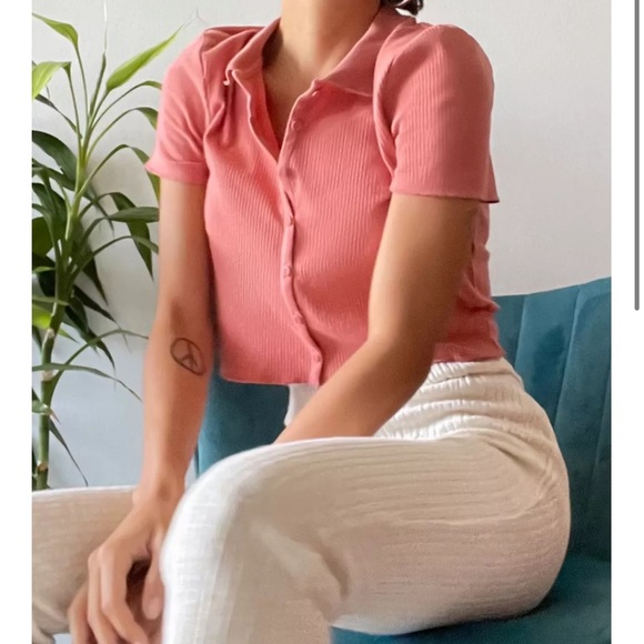 Urban Outfitters Heath Button-Up Polo Crop Top Large - Picture 1 of 3